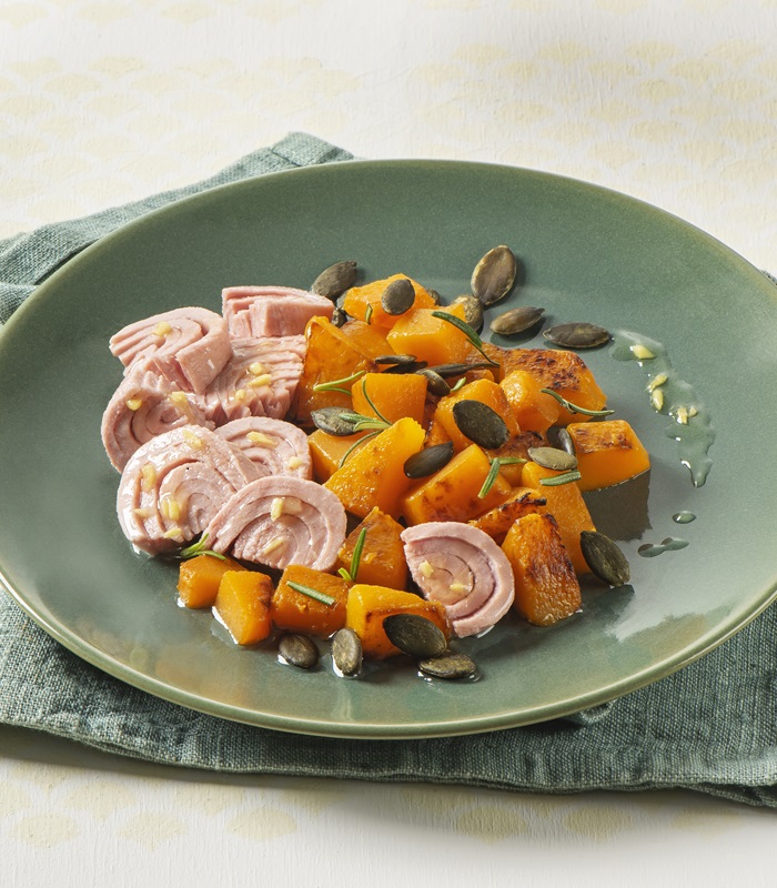 Zucca al rosmarino e semi di zucca con Trancetti di Tonno