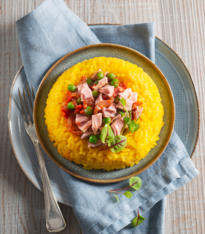 Sformato di riso con tonno e piselli